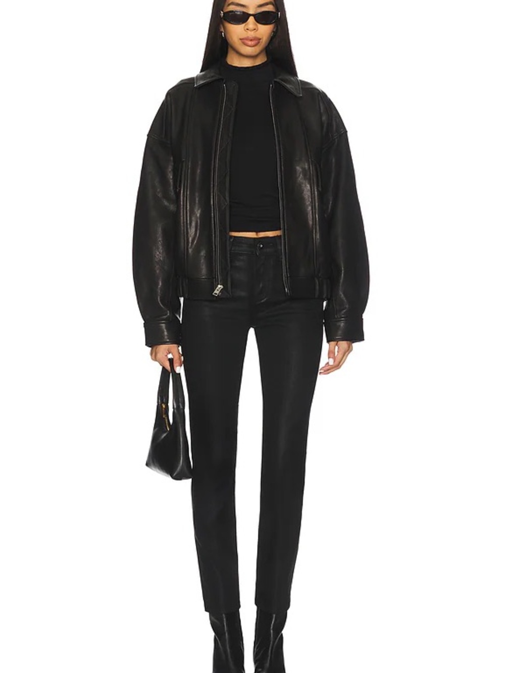 AG Black Leather Slim Straight Jeans